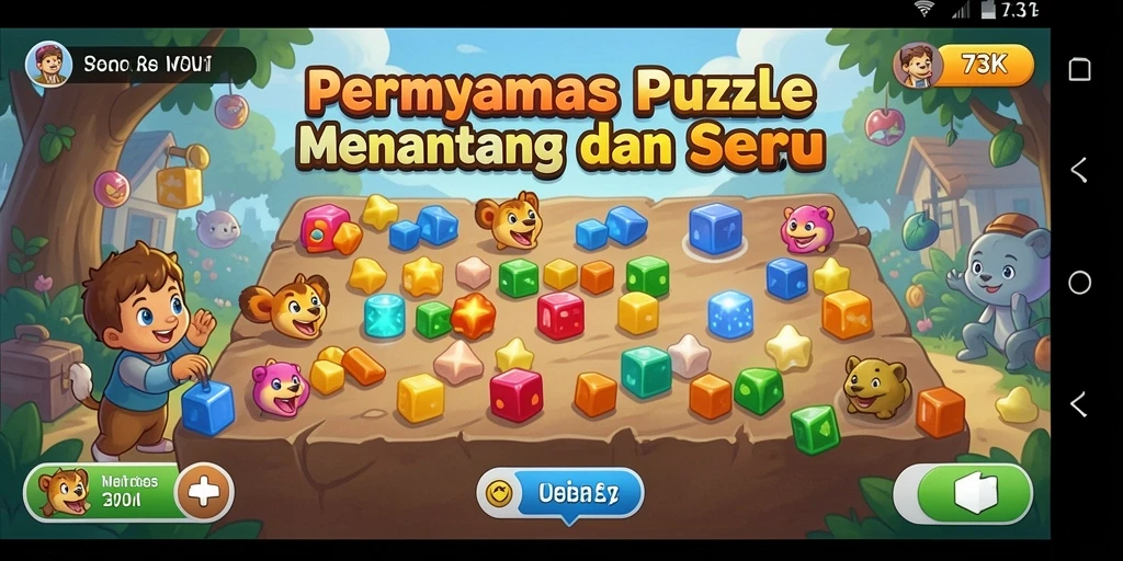 Tampilan gameplay menantang dari 73K dengan puzzle yang menarik.